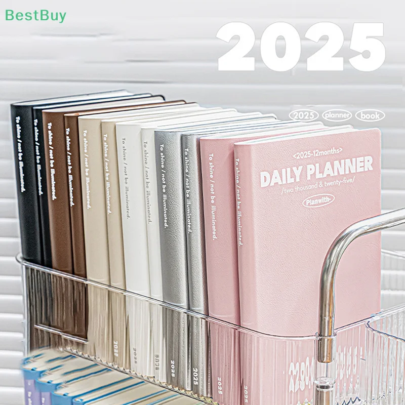 12 Candy Color Schedule Notebook 2025 A5 English Daily Monthly Planners PU Cover Waterproof Agenda Ins Office School Supplies