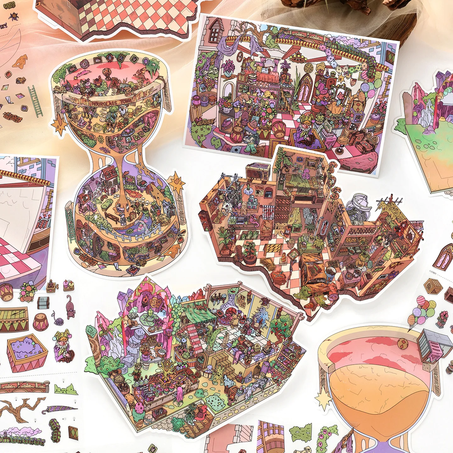 Fantasy Hourglass Magic Castle Diorama Stickers Mysterious Fairy Mini World Scene Building Stickers for Journal Scrapbooking DIY
