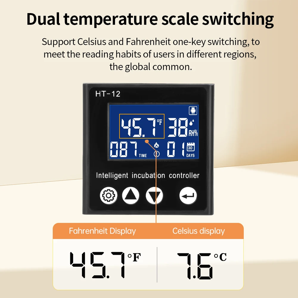 30~39.5℃ HT-12 Temperature Controller Thermostat LCD Display Temperature and Humidity Controller Smart Incubator 0~99%RH