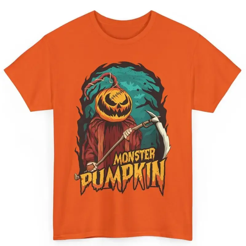 

Monster Pumpkin Reaper Halloween Graphic T Shirt for Men Scary Fall Costume Tee