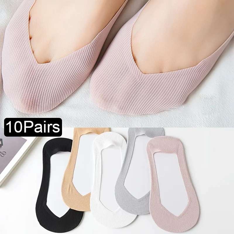 

10 Pairs Solid No Show Socks, Breathable & Lightweight Low Cut Ankle Socks, Women's Stockings & Hosiery