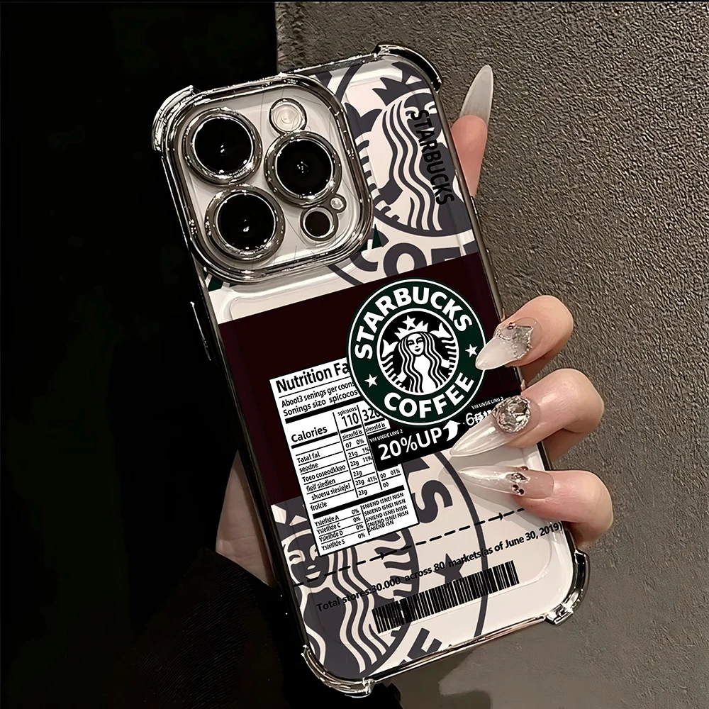 Plating Case For IPhone 16 15 14 13 12 11 Pro Max X XR XSMax 7 8 Plus Anti-Fall Armor Cover S-Starbucks