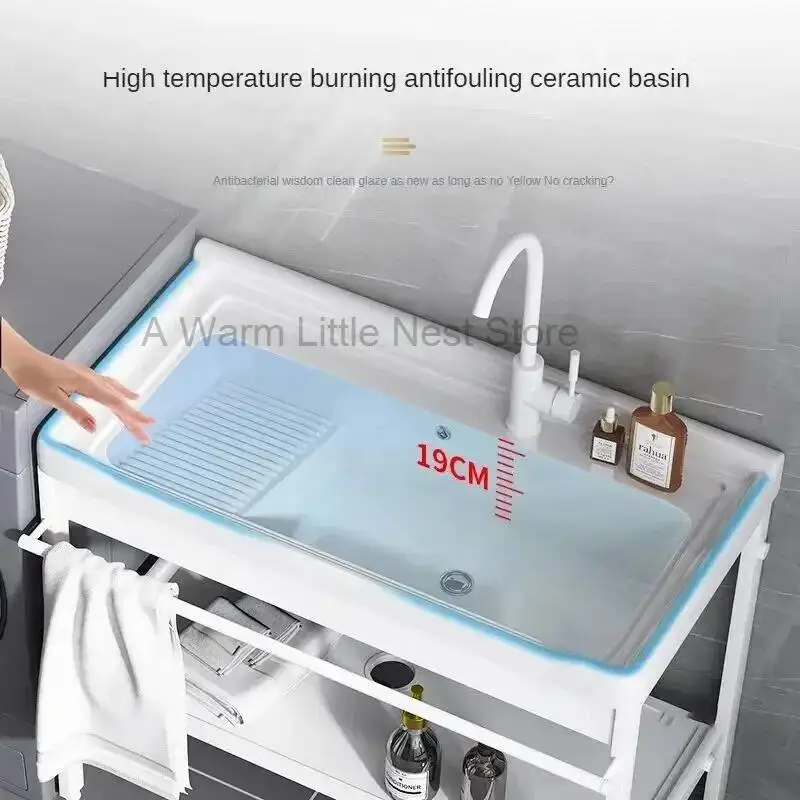 

for Kitchen Sinks Modern Courtyard Ceramic Floor-standing Single Basin with Bracket Sink Light Luxury Simple Sinks for Kitchen