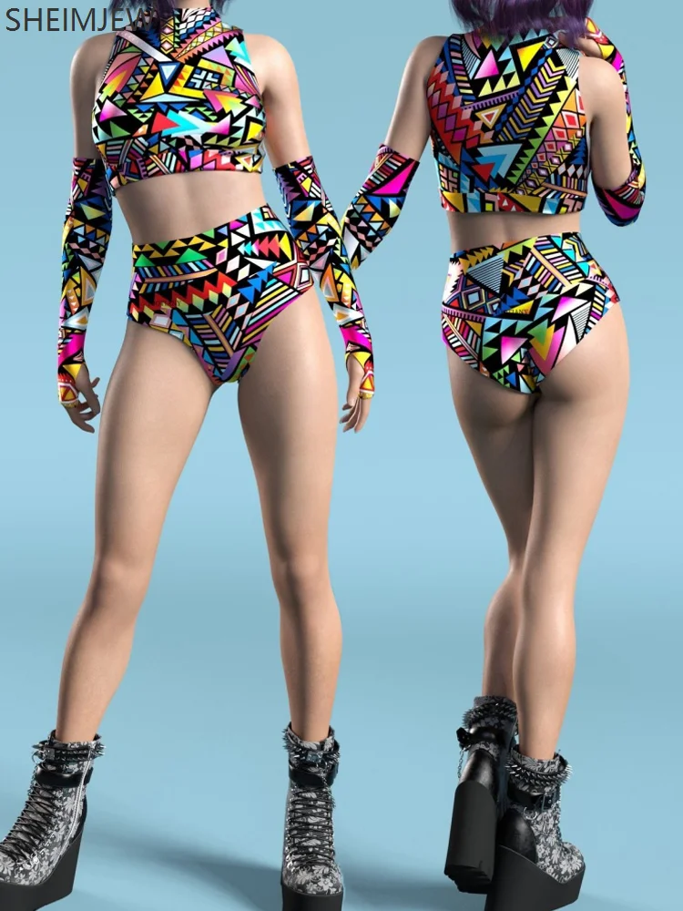 

Sexy Women's Bodysuit Colorful Geometric 3d Pattern Adult Halloween Role Play Costume Fancy Party Bodysuit Carnival Swimsuit