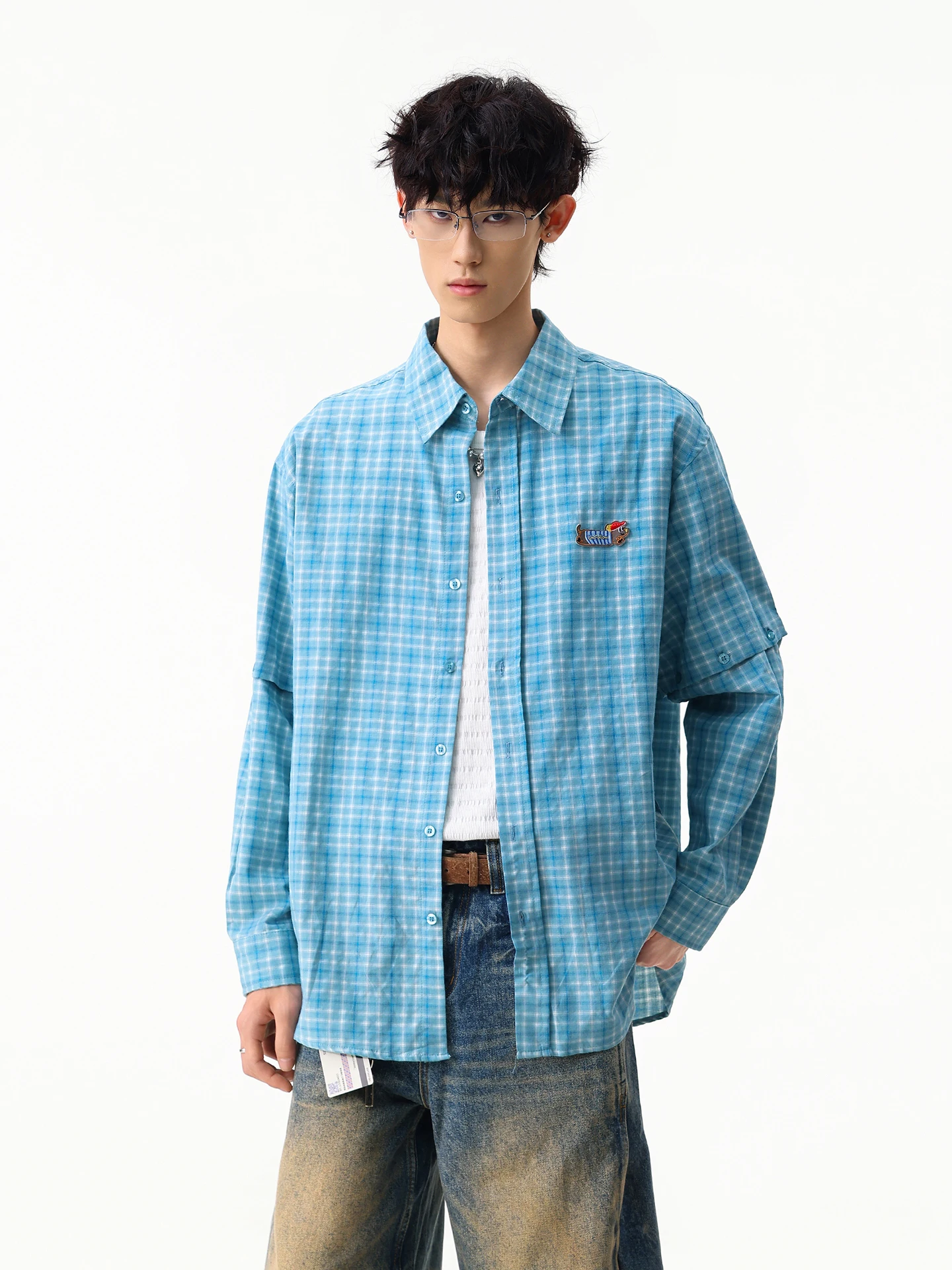 

Мужская съемная рубашка Boyue в клетку с длинным рукавом, модная молодежная повседневная модель из смесового хлопка и полиэстера для весны и осени