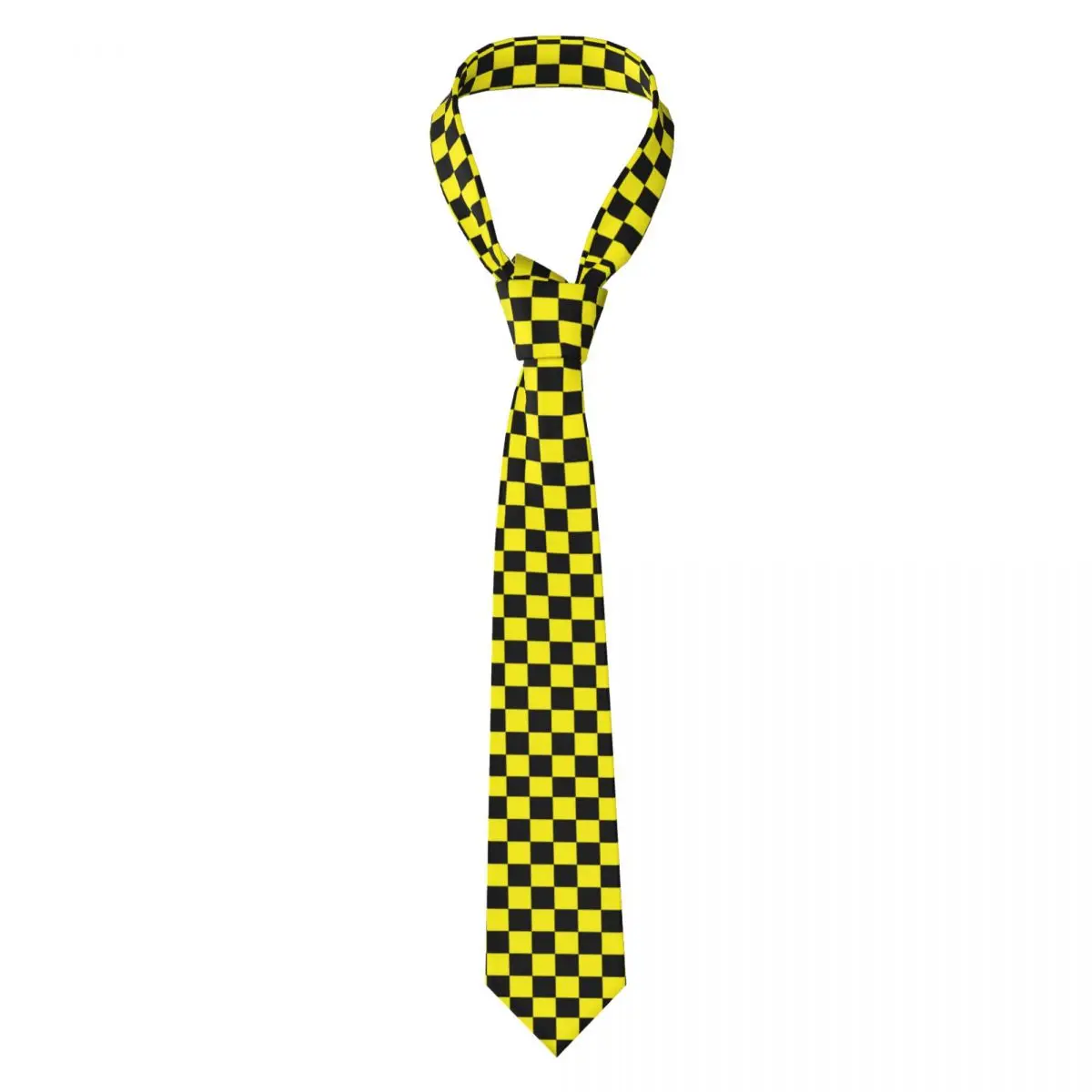 

Custom Yellow Black Checkered Pattern Neck Ties Men Printed Necktie For Wedding Party Mens Silk Tie