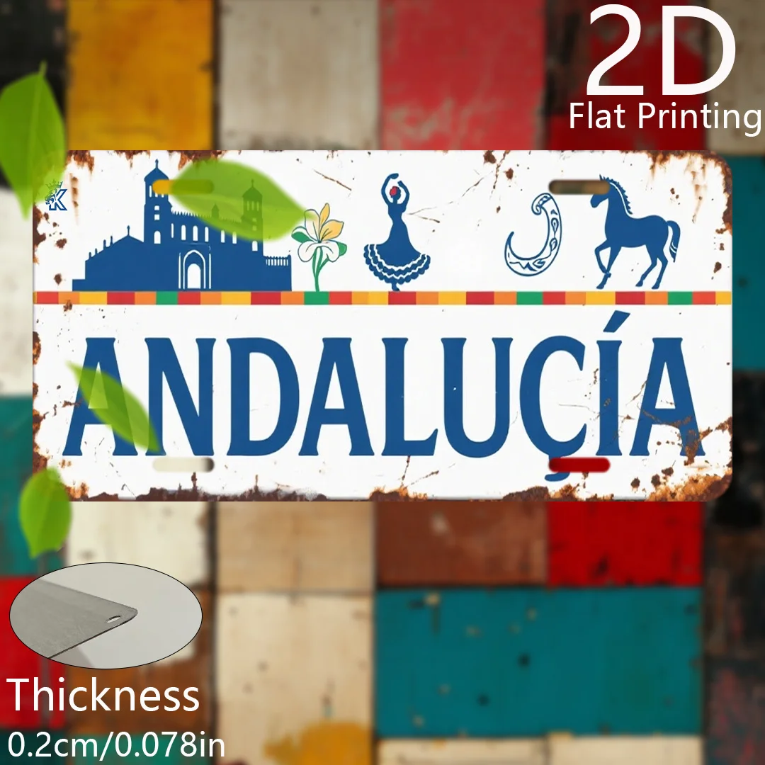 2D Flat, 2D Flat Printing, 1pc, Retro Aluminum Plate, Decorative Plaque & Statues (15.24cm x 30.48cm), ANDALUSIA Text & Spanish