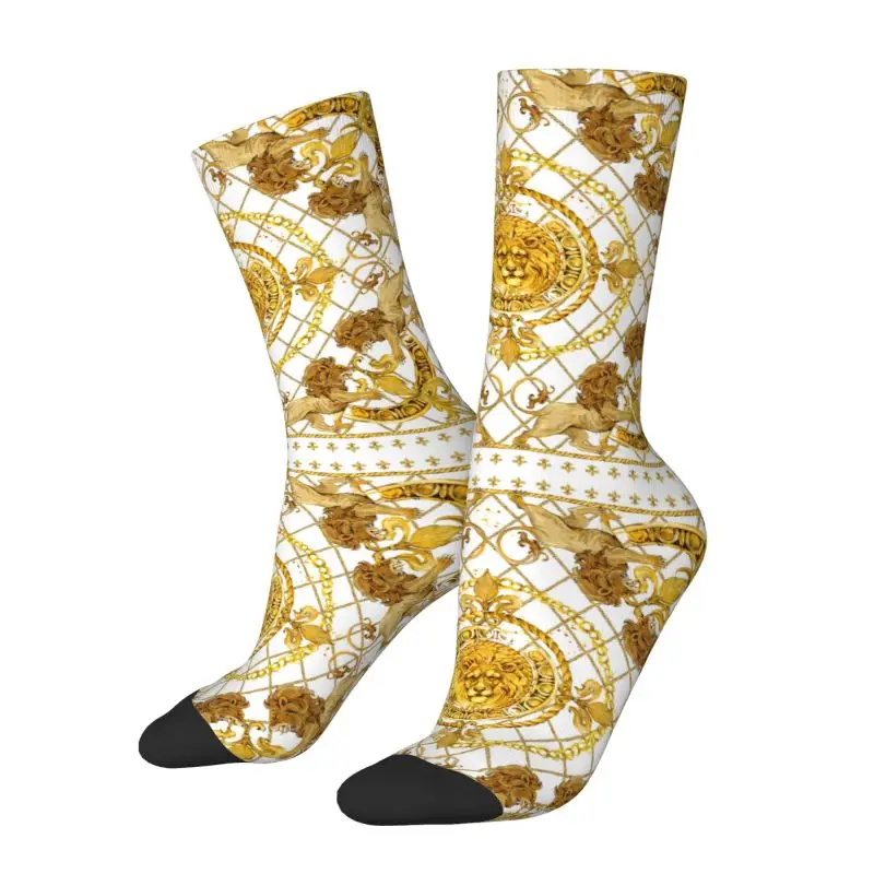 Luxury Golden Lion European Floral Mens Crew Socks Unisex Funny 3D Print Dress Socks