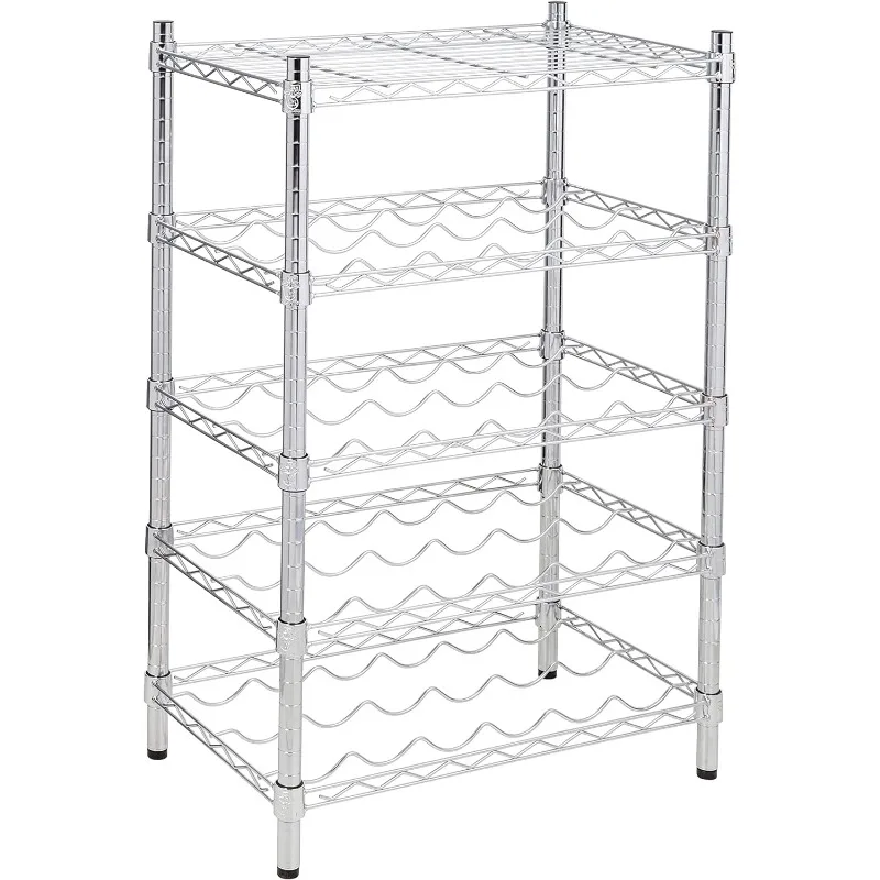 SHF-03617 4-Tier Steel Wire Urban Wine Bottle Rack, Chrome 800 lbs