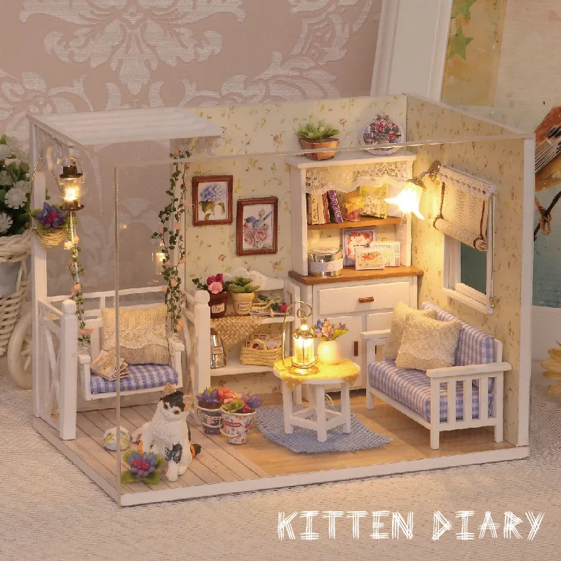 Cat's Diary DIY Puppenhaus-Bausatz, Miniatur-Holzhaus-Modellbausatz, Geburtstagsgeschenk für Mädchen und Freundinnen