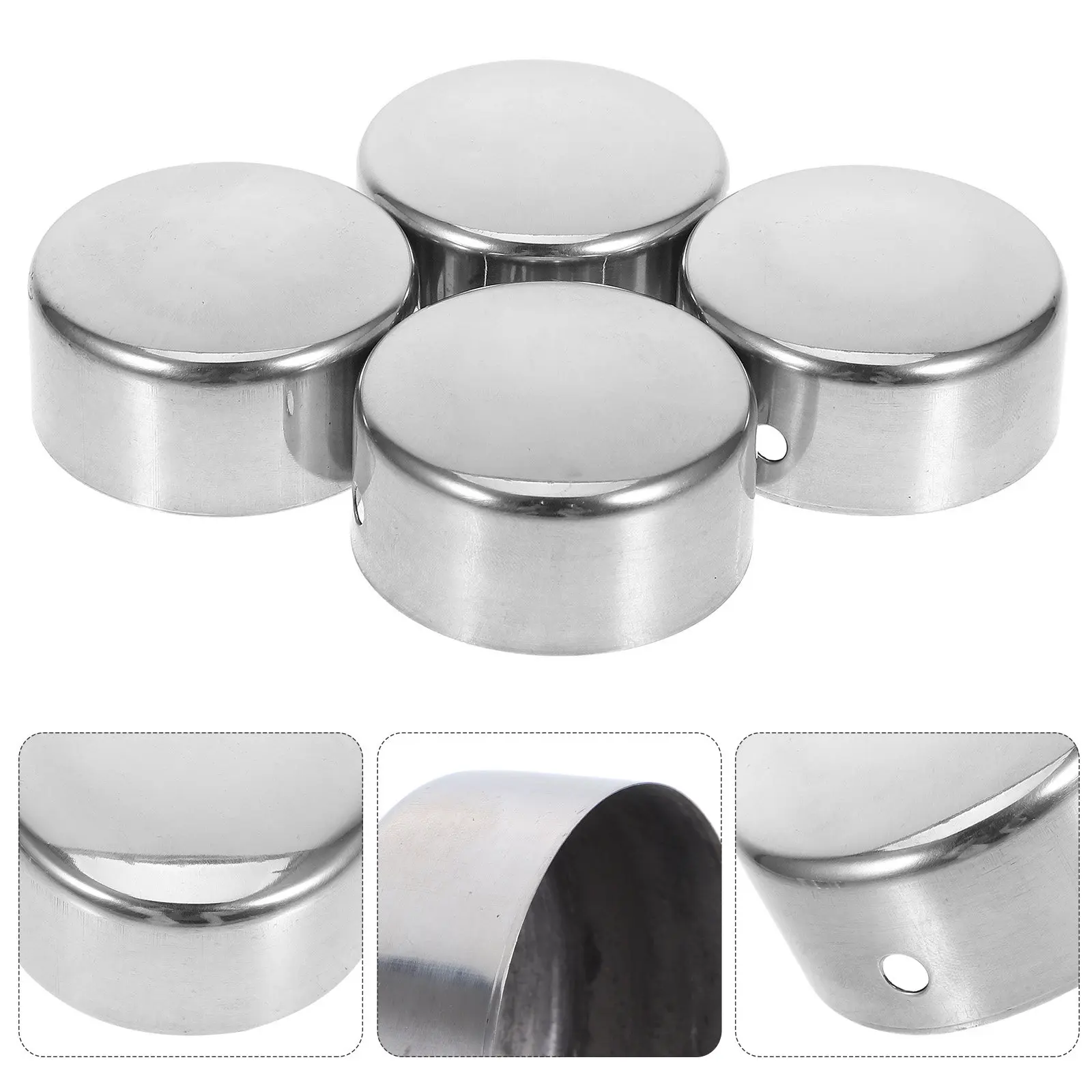 4 Peças de Tampas de Extremidade para Corrimão em Aço Inoxidável para Corrimãos Internos, Acessórios de Cobertura para Corrimão e Tubos de Escada