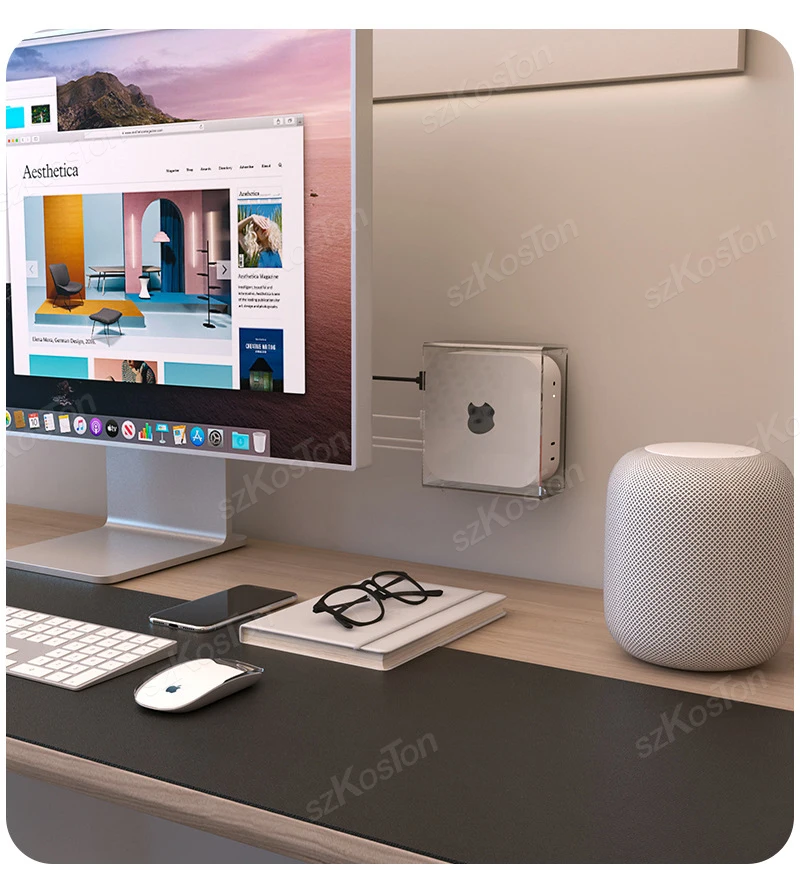 حامل أكريليك لجهاز Apple Mac Mini M4 2024 غطاء حماية شفاف حامل على الحائط وتحت المكتب لجهاز Mac Mini M4 Pro PC