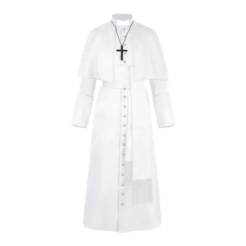 Costume de prêtre de la Renaissance médiévale, église catholique, religieux romain rétro papa pasteur père masse missionnaire Robe clergé Ca NM25