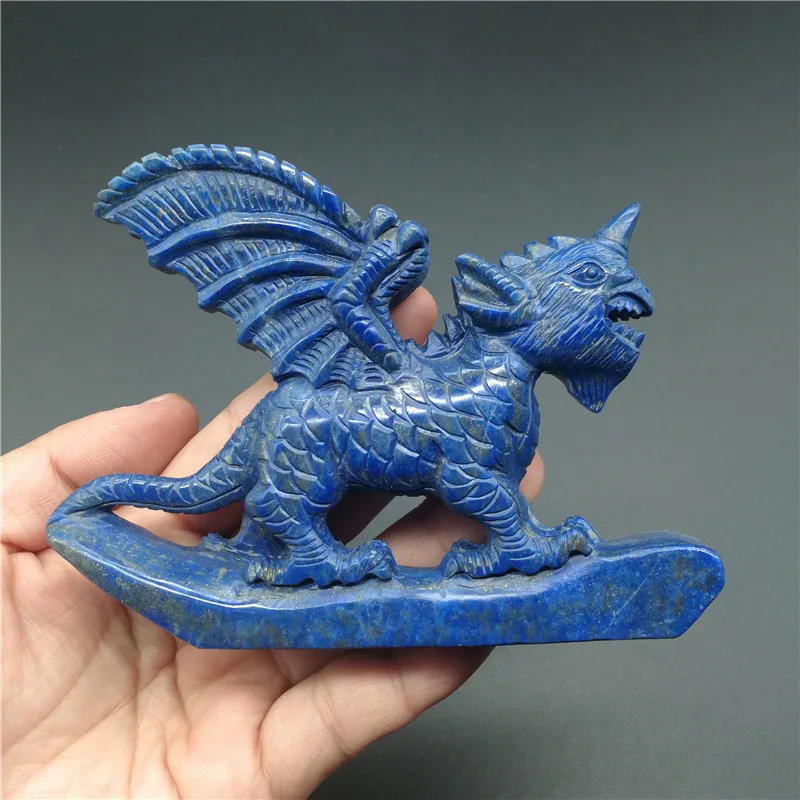 Natural lapis lazuli Dinosaur Stone Carving Figurine Healing Crystal Statue Home Decoration Gemstone Craft Gift Room Ornament