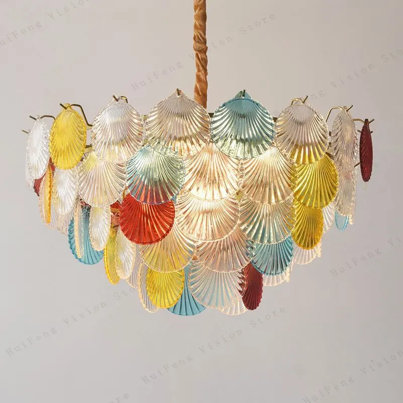 المعاصرة متعدد الألوان شل تصميم قلادة الثريا شنقا ضوء لغرفة الطعام غرفة المعيشة داخلي LED الإضاءة ديكور المنزل #1