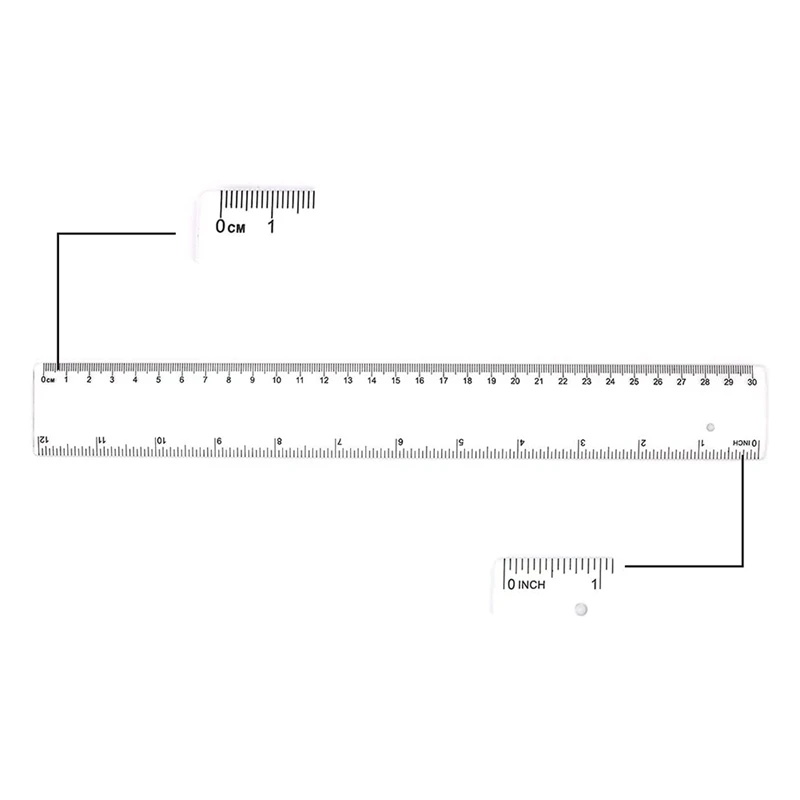 2 Packs Plastic Ruler Measuring Tools, Suitable For Schools, Offices, With Inches And Metric (Transparent, 12 Inches)