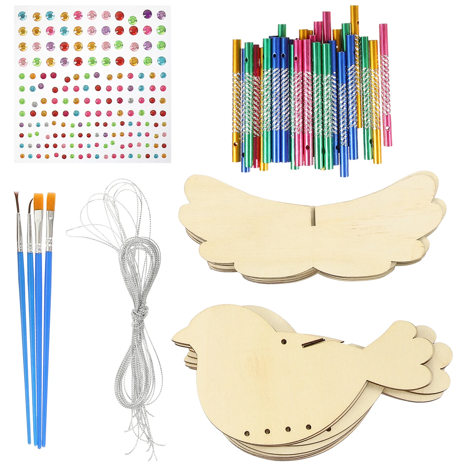 

1Set Bird Wind Chime DIY Set Wooden Hanging Wind Chimes Decoration Kit Unfinished Birds Pendant for Garden Balcony Home DIY