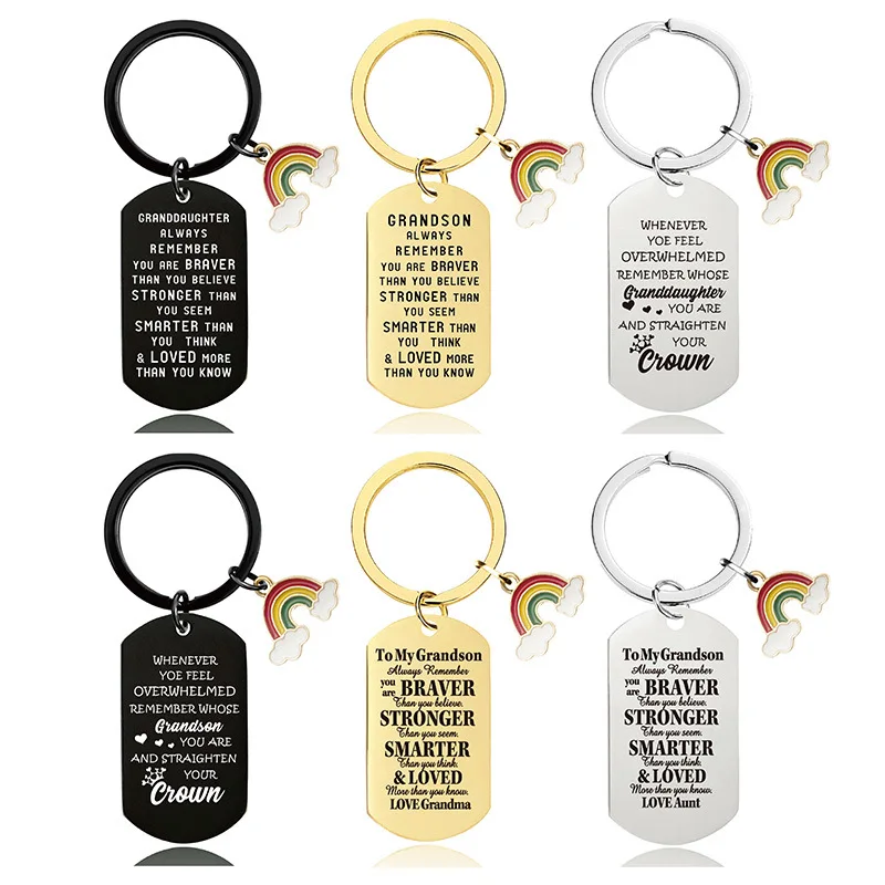 Simple Rainbow Charm Keychain Family Festival Gifts For Grandson Granddaughter Keyring Key Chain Ring Jewelry Gift Wholesale