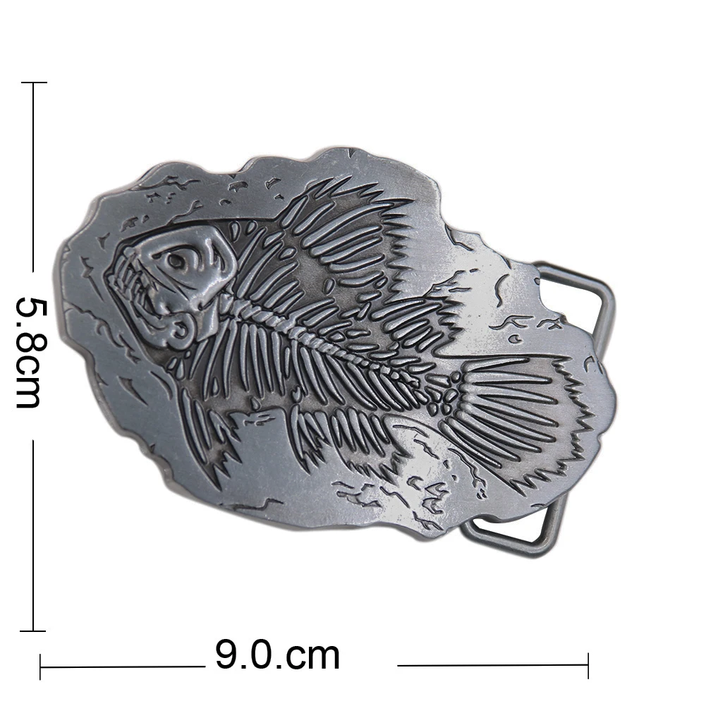 40mm Fish Fishbone Fossil Belt Buckle with Pewter Finish Leather Craft Homemade Retro Pin Strap DIY Man Male Jeans Accessory