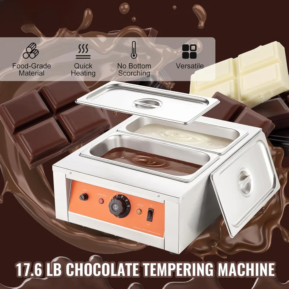 HAOYUNMA Chocolate Tempering Machine, 17.6 Lbs 2 Tanks Chocolate Melting Pot TEMP Control 86~185℉, 1500W Stainless Steel