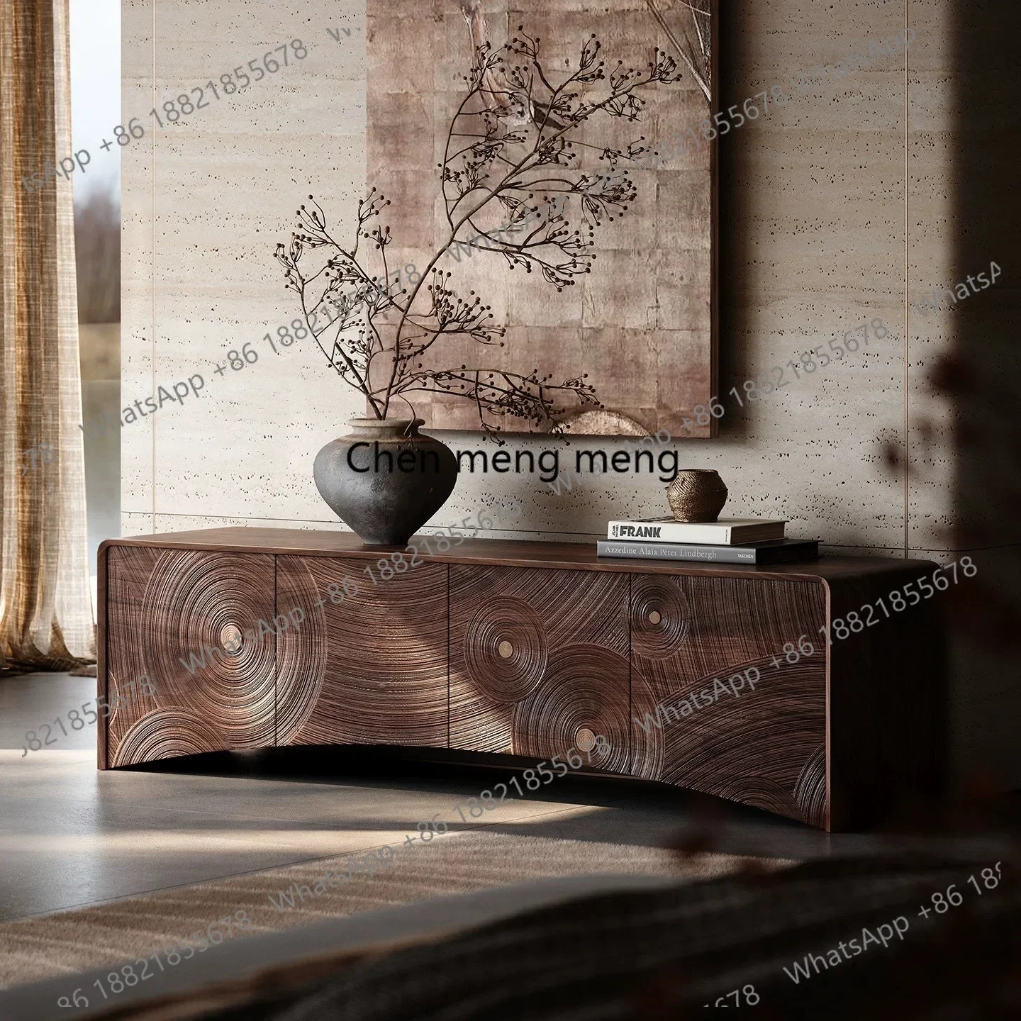 Art carving solid wood TV cabinet light luxury high-end locker living room designer storage cabinet