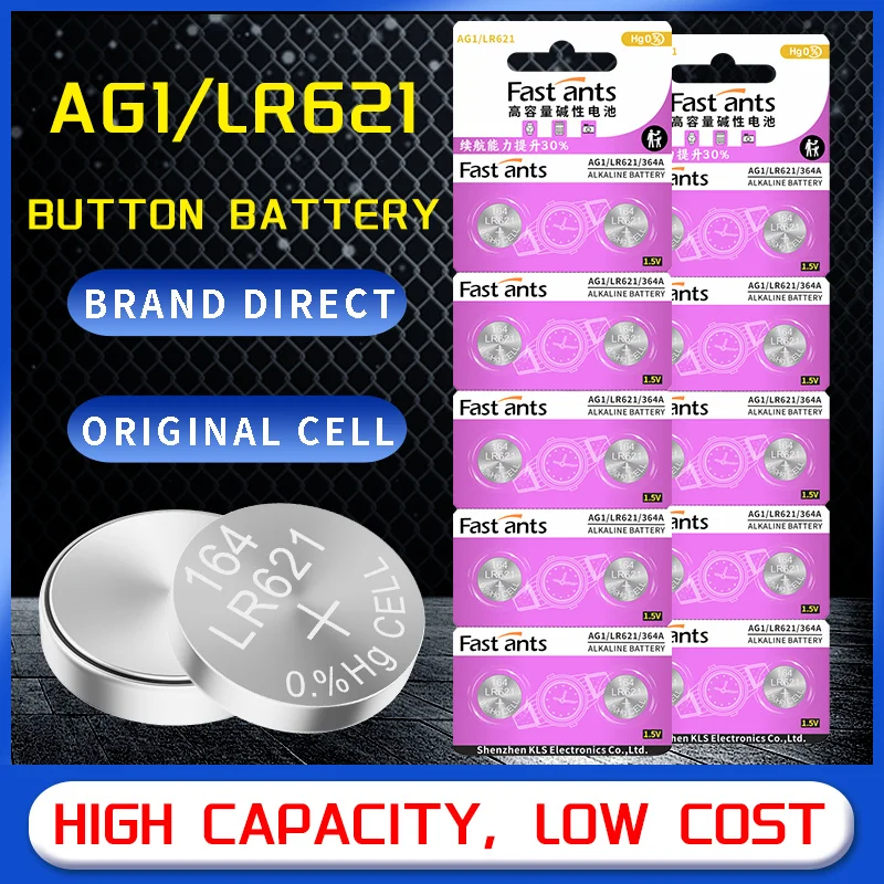 LR621 AG1 LR60 L621F 164 364 SR621SW 1.5V Alkaline Button Battery High Capacity Coin Cell for Lithium Wrist Watch LED Light Toys