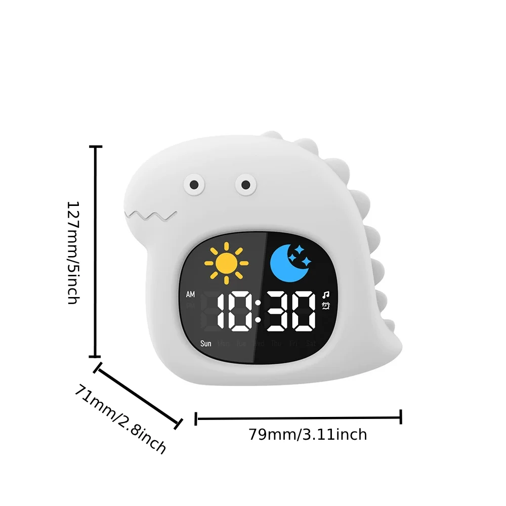 1 Adorable Dinosaur-shaped Silicone Alarm Clock with 6 White Noise Machine Sounds & Colorful Lights for Better Sleep