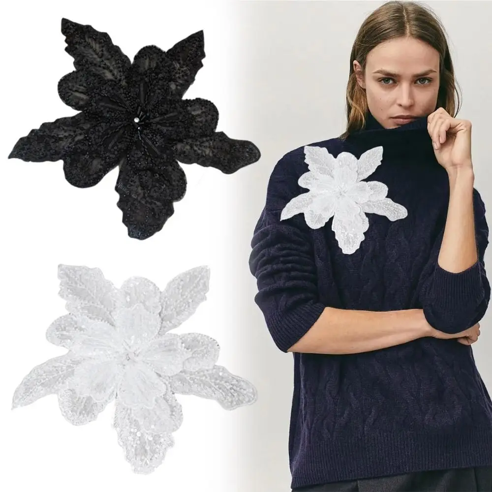 

Multi-layer Flower Brooch White DIY Clothing Decoration Three-dimensional Flower Sequin Beaded Shirt Collar Lapel Pin Women