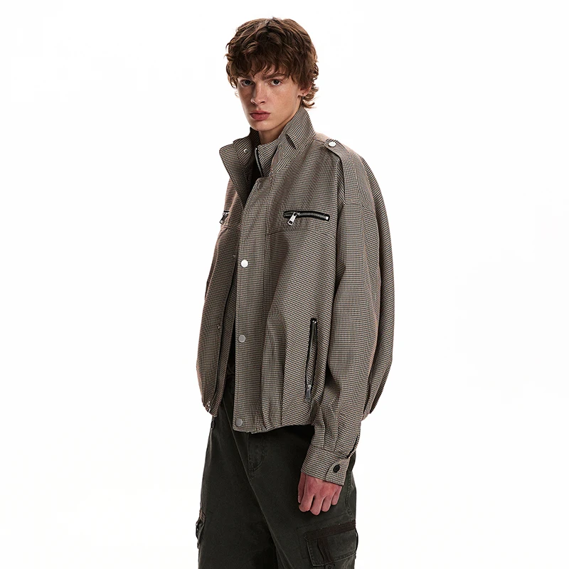 LUZHEN 2026 Autumn Zipper Pockets Decorate Stand Neck Loose Casual Jacket Men's Fashion Original Elastic Waist Male Coat JY9029