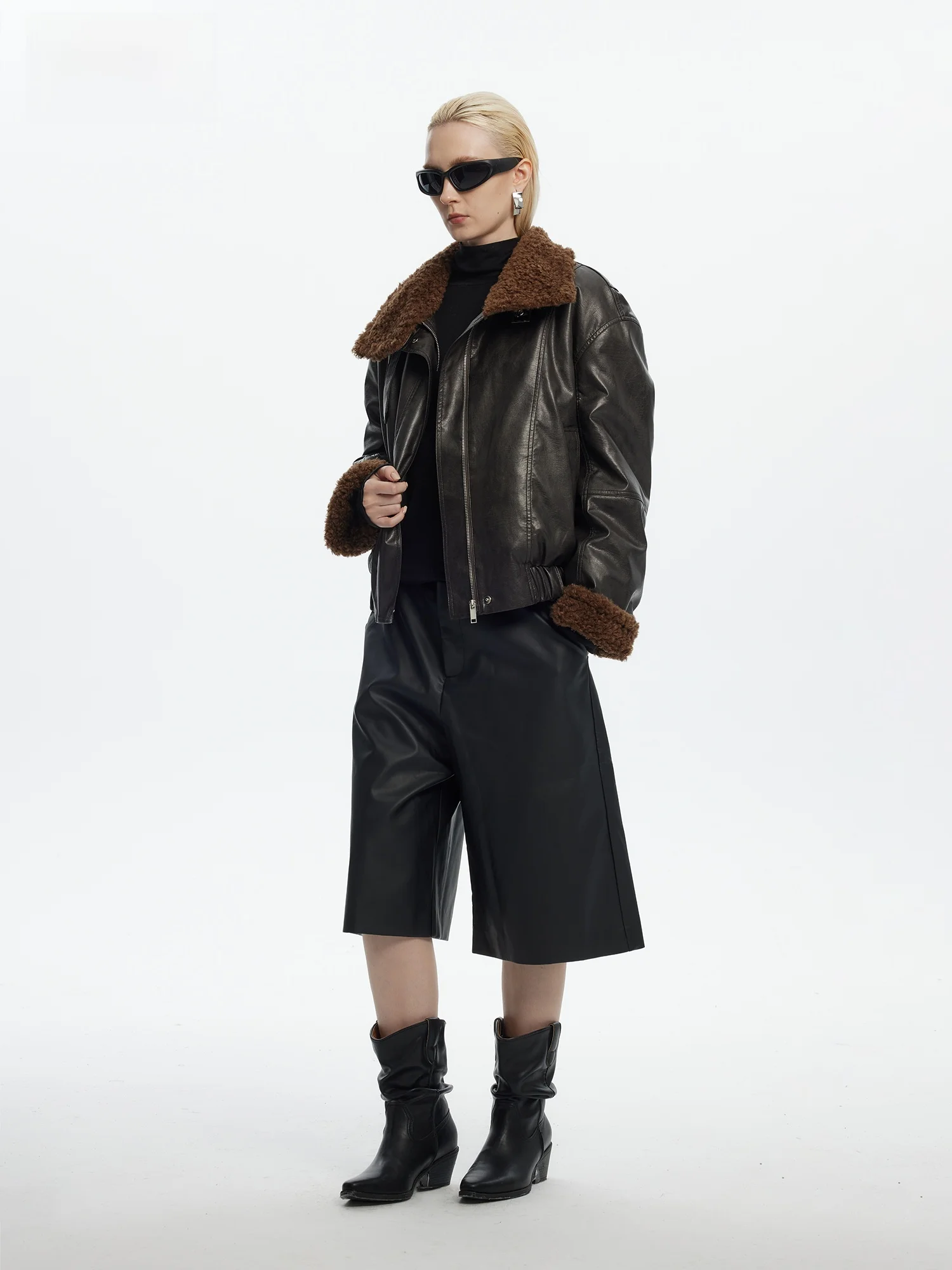 Jaqueta de Couro Vintage Wildund 2025 de Inverno, Modelo Solto, Unissex, Estilo Motociclista com Gola Alta e Forro Grosso