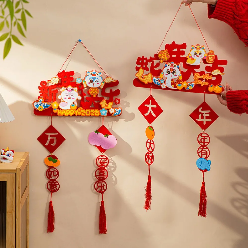 Estilo chinês cobra ano pingentes de parede bênção tradicional ano novo pendurado ornamento vermelho com borla dos desenhos animados decoração sorte