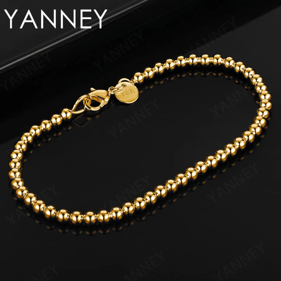 925 Sterling Silver 8 Inches Fine 4MM Bead Chain Bracelet For Women Couple Fashion Charm Jewelry Accessories Wholesale