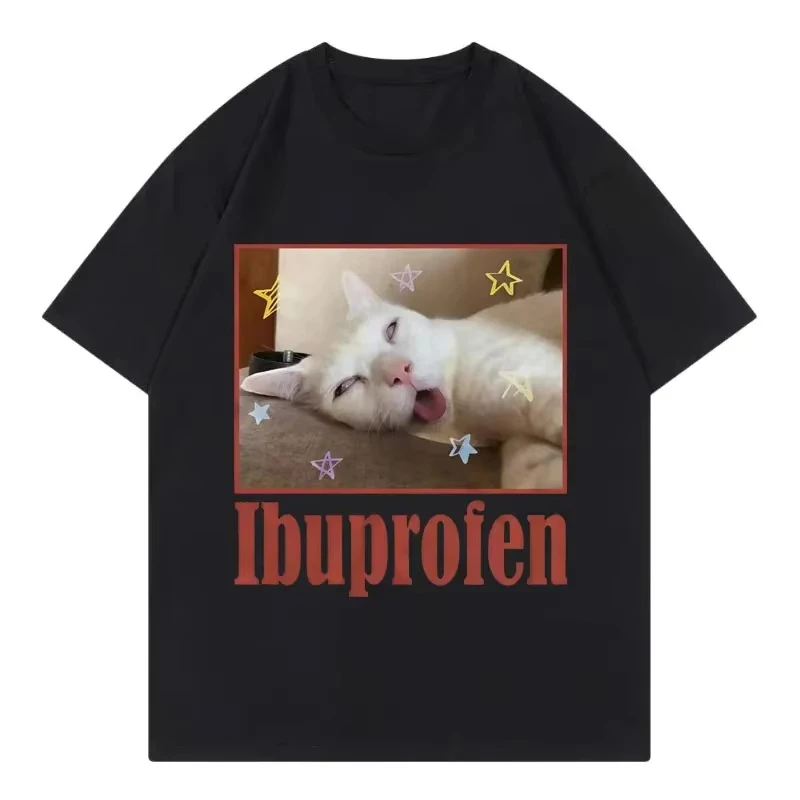 

Футболки с графическим принтом Ibuprofen Funny Cat Meme, женская одежда, модная милая футболка с короткими рукавами, летние повседневные женские футболки