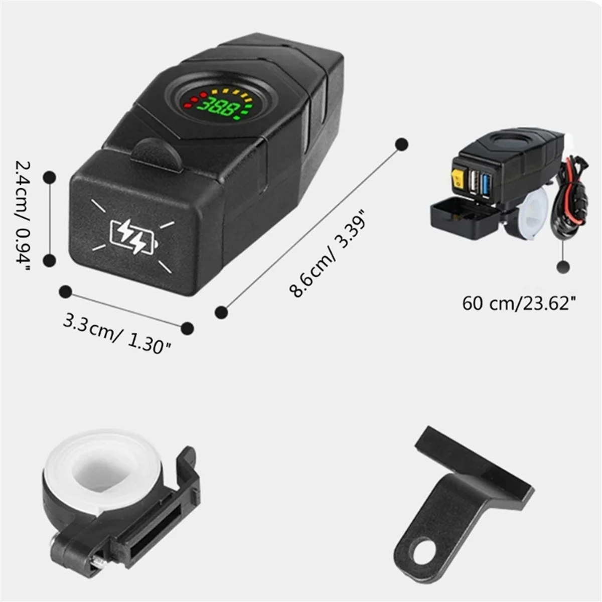 C1FB 20-80 فولت E-الدراجة المقود شاحن USB 24 فولت 36 فولت 48 فولت 60 فولت QC3.0 محول شاحن سريع (الضوء الأحمر)