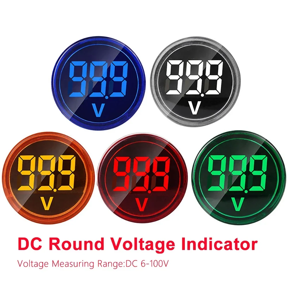 22mm Round DC Voltage Meter Signal Indicator Light DC 6-100V 12V 24V 36V 48V Universal Voltmeter Monitor Voltage Detector Tester