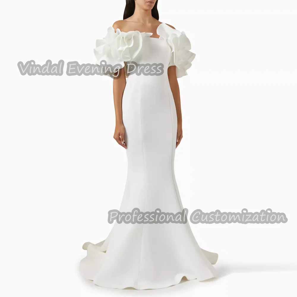 

Vindal Prom Dress Off-the-shoulder Floor Length luxurious Built-in Bra Crepe Mermaid Elegant Short Sleeves Saudi For Woman 2024