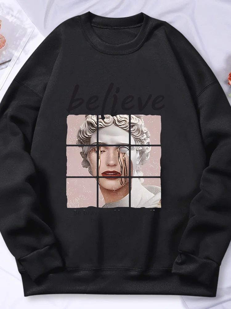 Be Brave And Believe Print Hoodie Women Fashion Warm Hoody Autumn Casual Versatile Sweatshirt Korean Oversize Streetwear Female