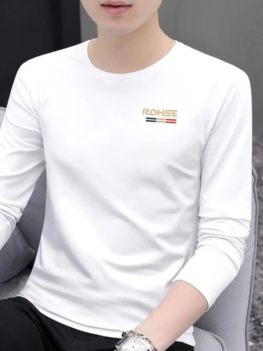 

Простая хлопковая футболка с длинным рукавом и круглым вырезом, с принтом, мужская базовая футболка, модная, Ciwalk, осенняя новинка, удобная, мягкая