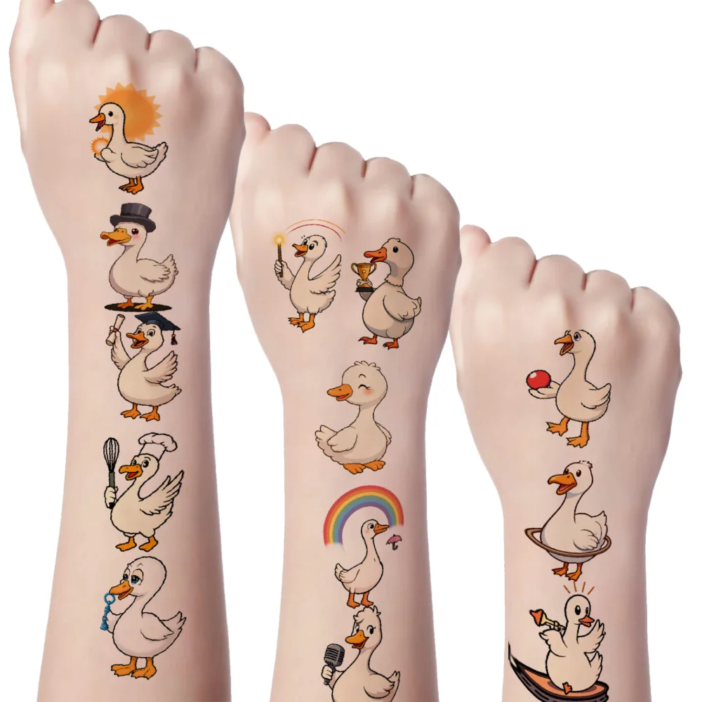 54 Uds tambor de tatuaje temporal pegatinas de tatuaje temporal helado de pato impermeable pegatinas corporales de larga duración lupa
