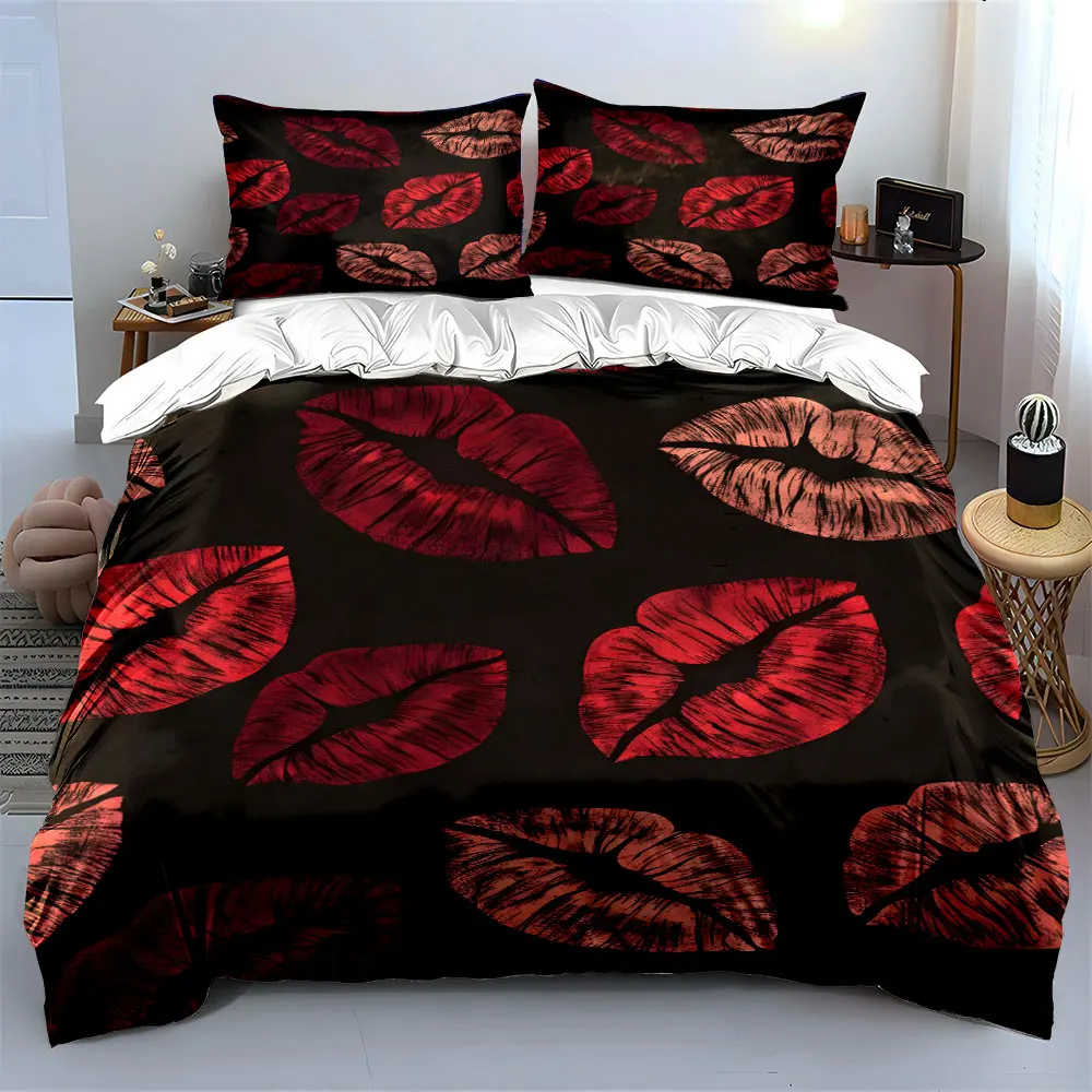 Lip Print Three-Piece Set Decor Multiple sizes kid's and adults' bedroom Exquisite 3PC bedding set, gift