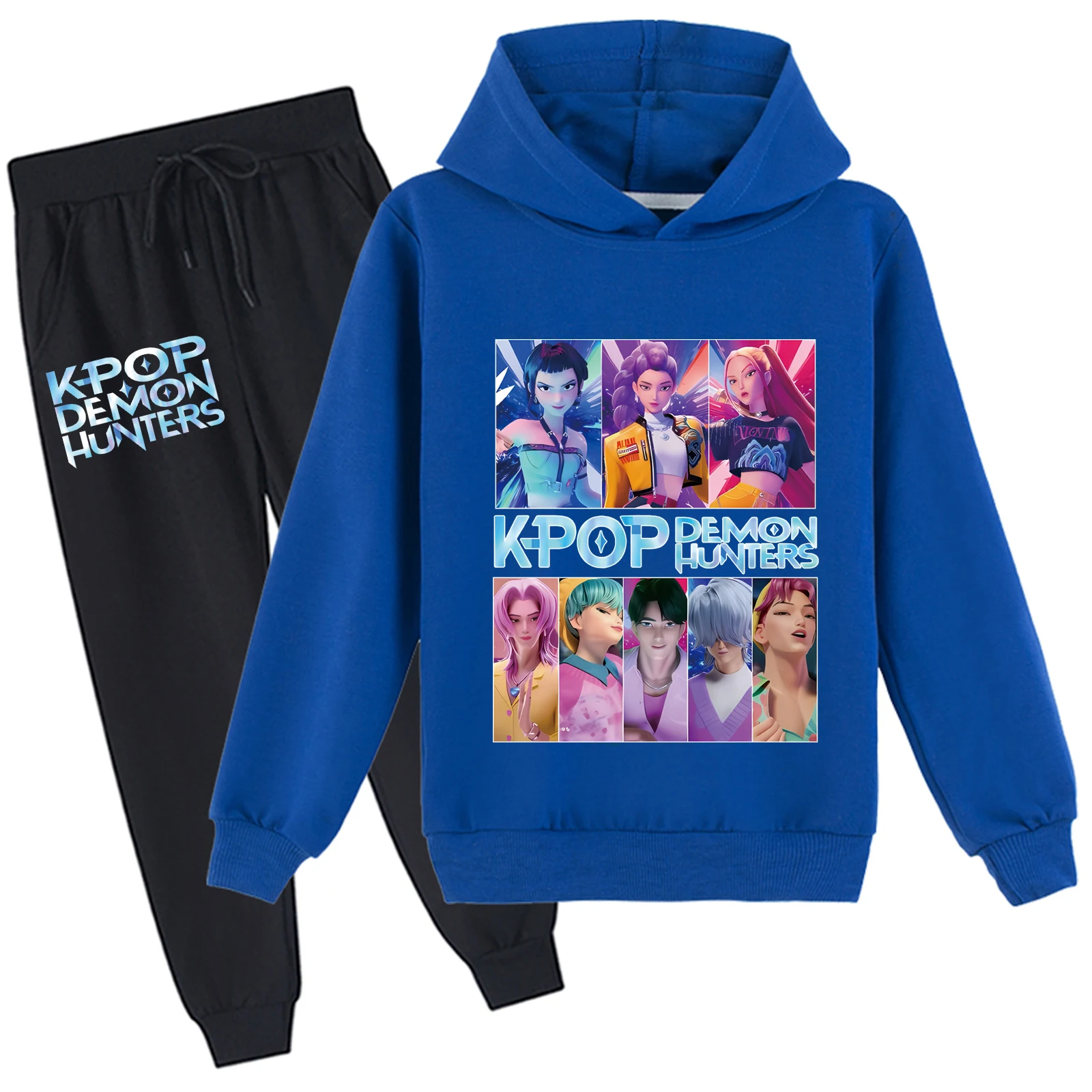 Conjunto de 2 uds de sudadera y pantalones de chándal de algodón para niños, chándal suave Kpop Demon Hunters, chándal suelto para 2-14 años
