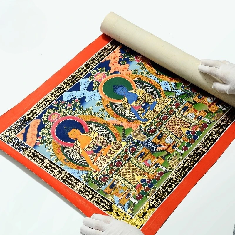 Hand painted Wufang Buddha Thangka hanging painting living room background wall decorative painting