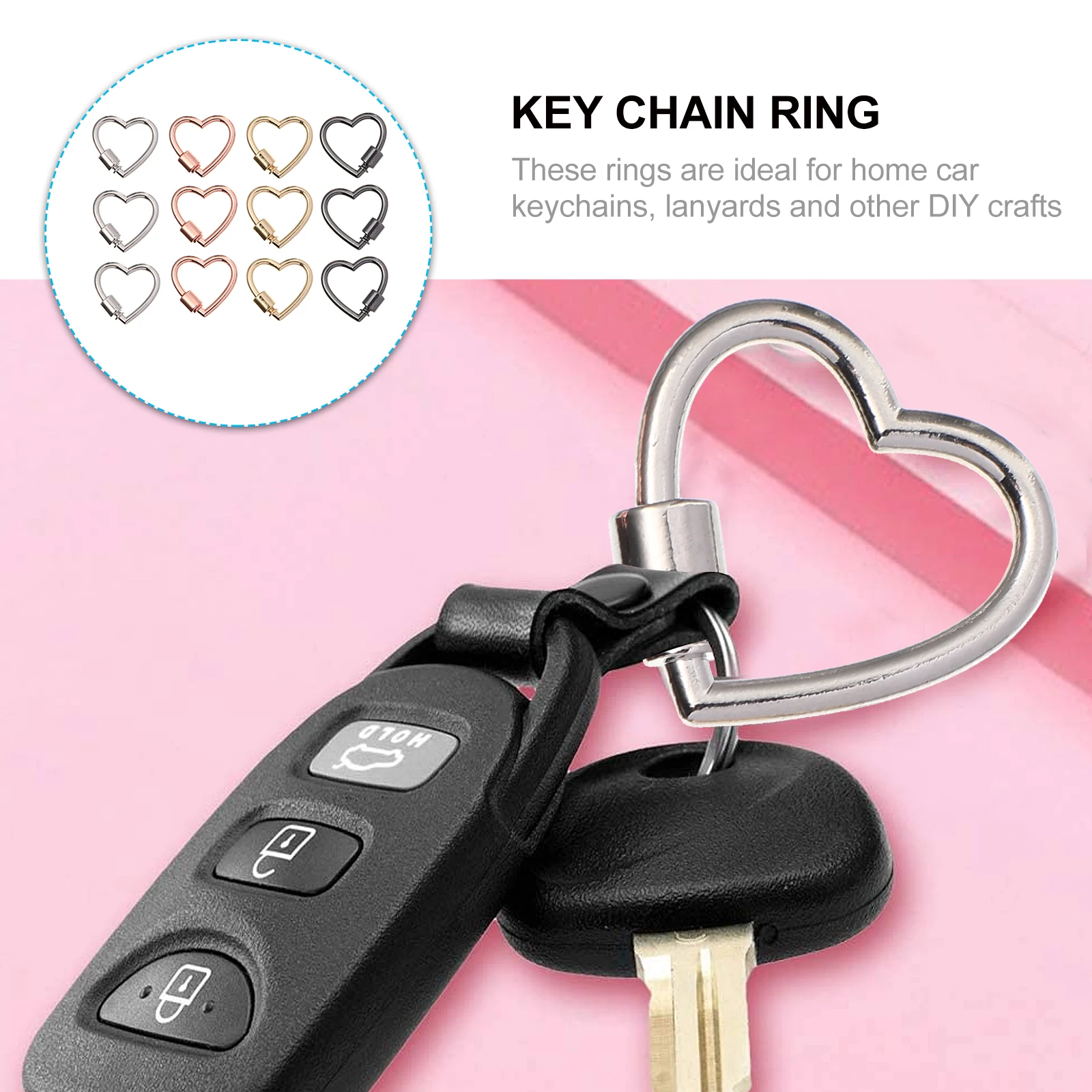 

12pcs Buckle Heart Shaped Ring Keychain Beads Pendant Supplies Jewelry Key Chain Key Chain Ring Supplies Crafts