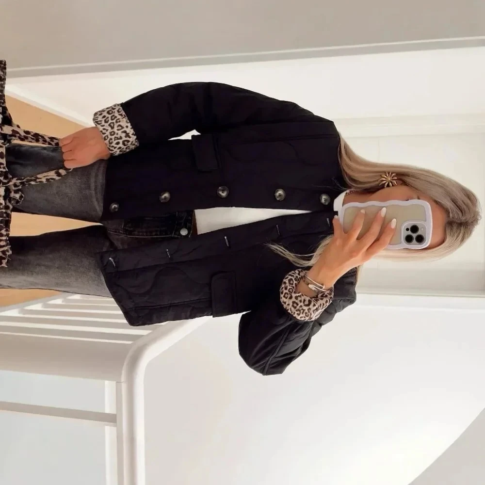 

Vintage Autumn Button Quilted Cotton Coat Women Long Sleeve Tops Design Casual Jacket Outerwear Lightweight Cotton-padded Jacket