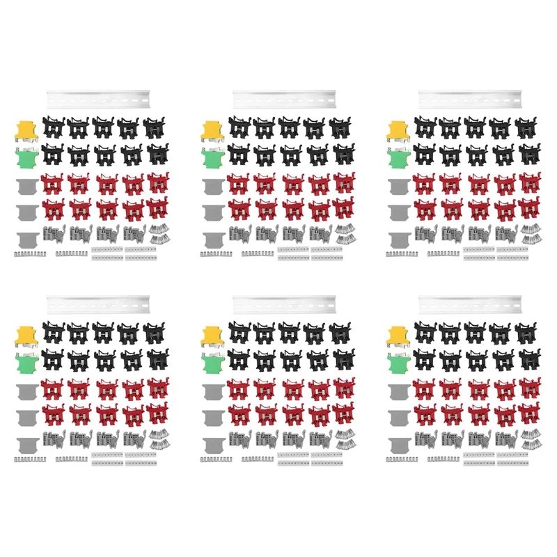 

6 Set DIN Rail Terminal Blocks Kit Terminal+Ground Blocks+Aluminum Rail+End Brackets+End Covers+Jumpers Kits