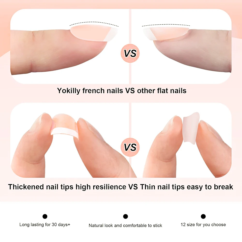 120-teiliges Nägel-Set mit französischer Spitze, glänzend, hautfarben und weiß, kurze quadratische künstliche Acrylnägel, vollständige Abdeckung, aufhellende Fingernägel-Tipps
