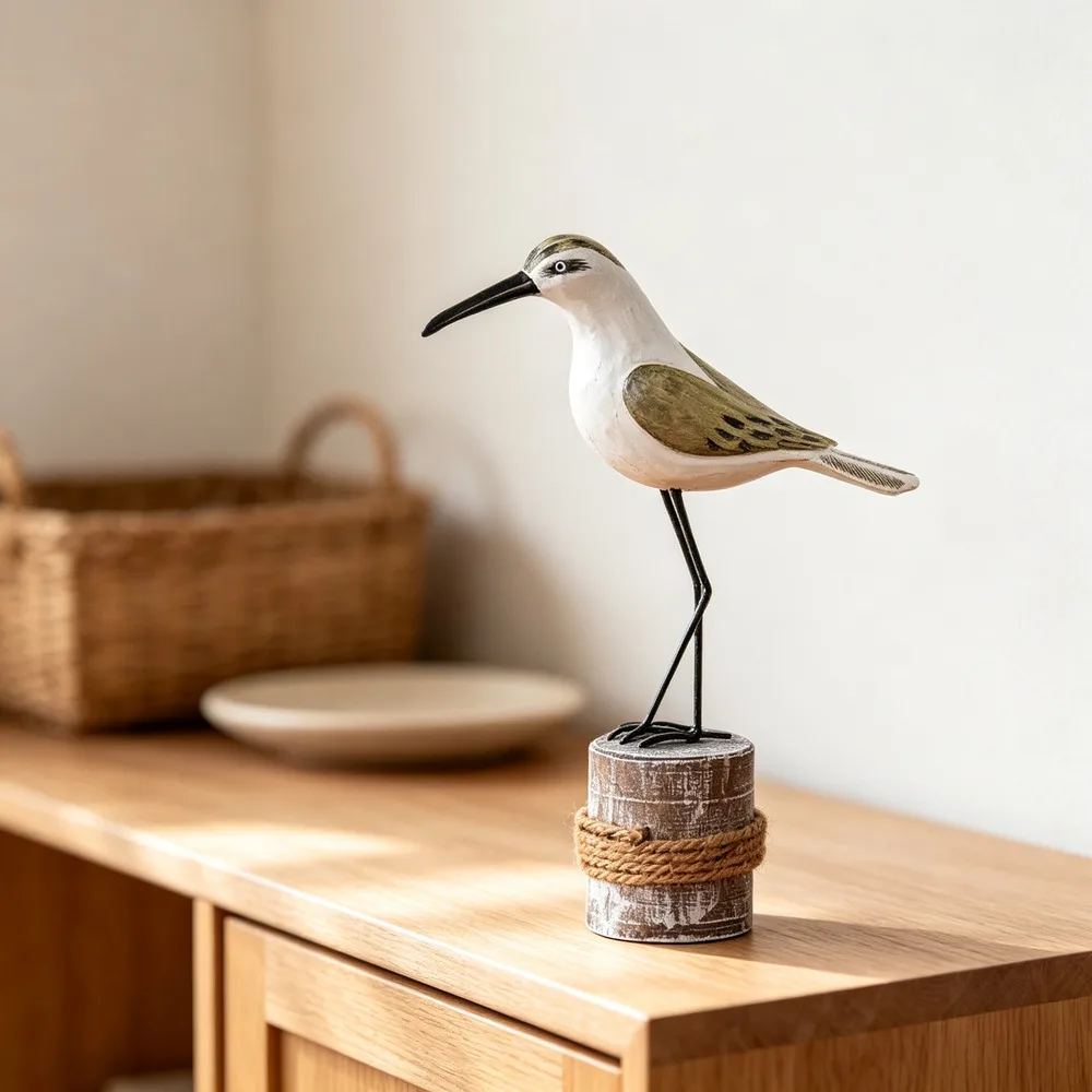 Mediterranean Hand Carved Wood Bird Statue White Pine Ornament For Entryway Desktop Shelf Home Decoration Figurines