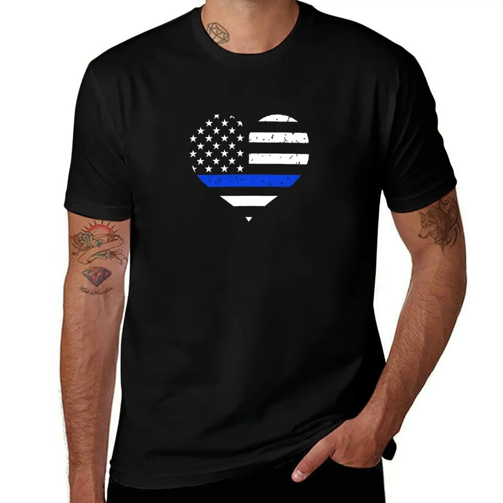 Police Wife Thin Blue Line Heart T-Shirt High Elasticity Sports T-Shirt