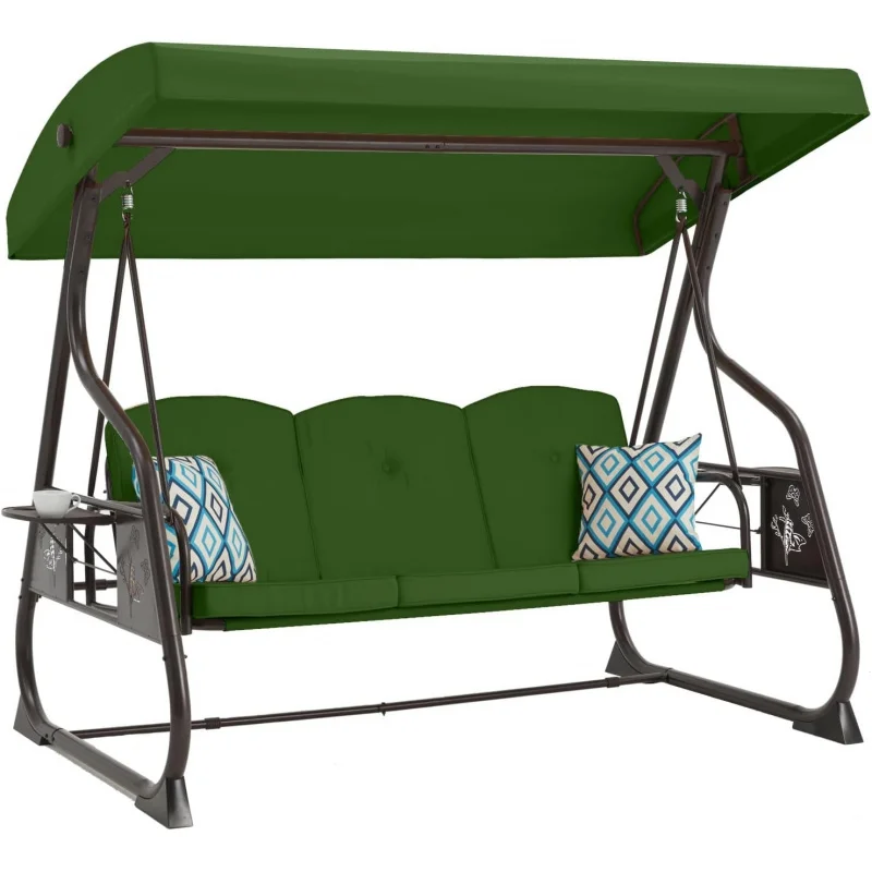 

2026 New：3-Patio Porch Swing 800LBS Outdoor Swing with Stand/Canopy & Adjustable Backrest Patio Glider Chair/Remova