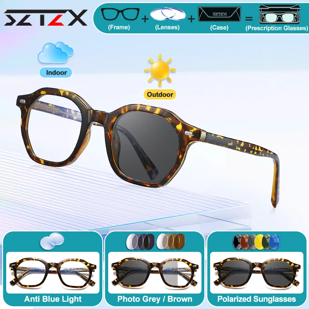 

SZTZX Trendy Women Myopia Prescription Photochromic Glasses High Quality Blue Light Filter Computer Progressive Optical Eyeware